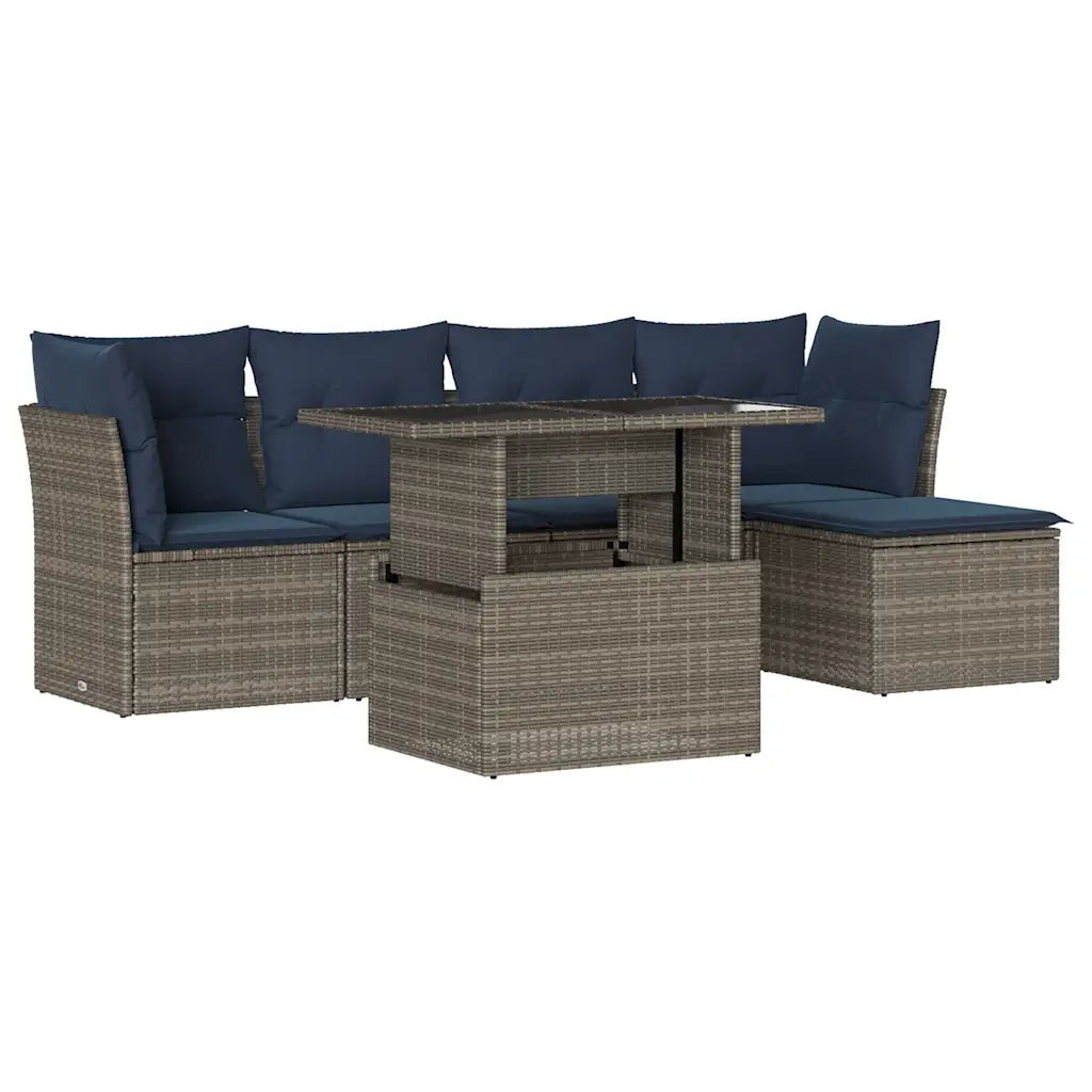 Set Divani da Giardino 6 pz con Cuscini Grigio in Polyrattan 3266551