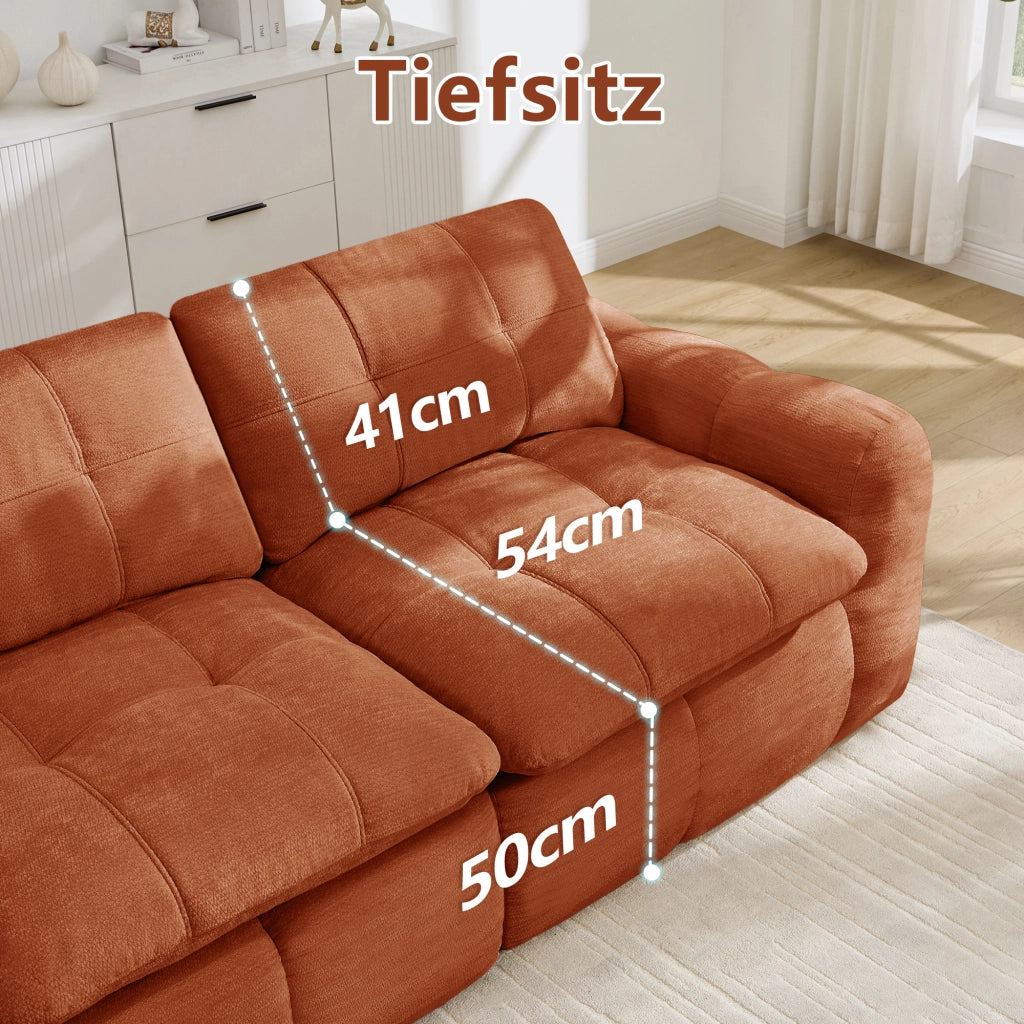 Divano modulare 4 posti in chenille con seduta ampia e profonda senza montaggio arancione 334 × 97 × 68 cm