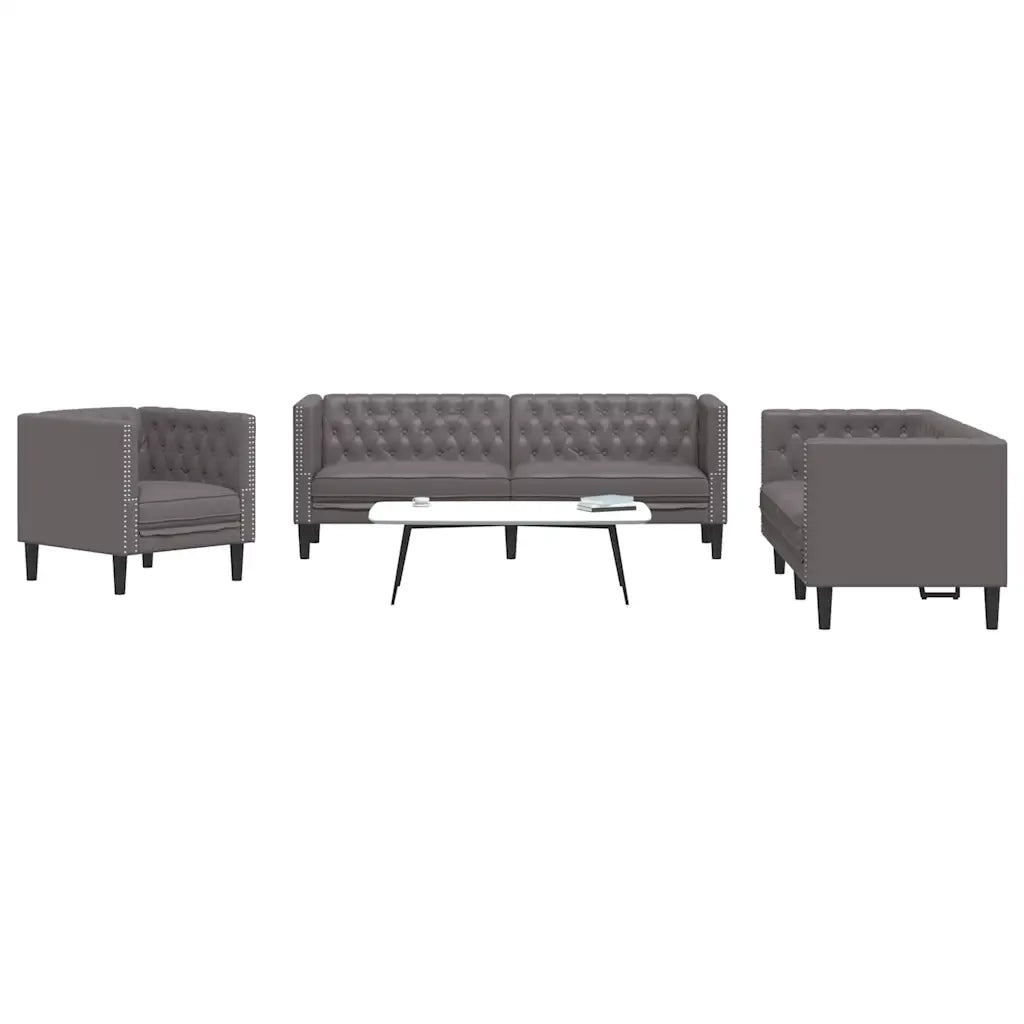Set Divani Chesterfield 3pz Grigio in Similpelle 3209270