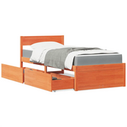 Letto Cassetti e Materasso Marrone Cera 90x200cm Massello Pino 3281909