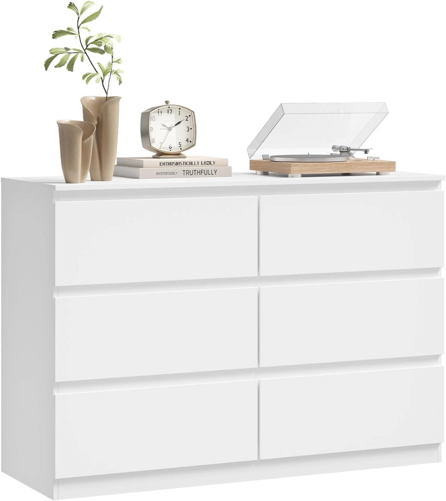 Cassettiera con 6 Cassetti, Mobiletto Salvaspazio in Stile Moderno per Soggiorno, Camera da Letto e Corridoio, 100 x 36 x 69 cm, Bianco, Legno, KMD007ws