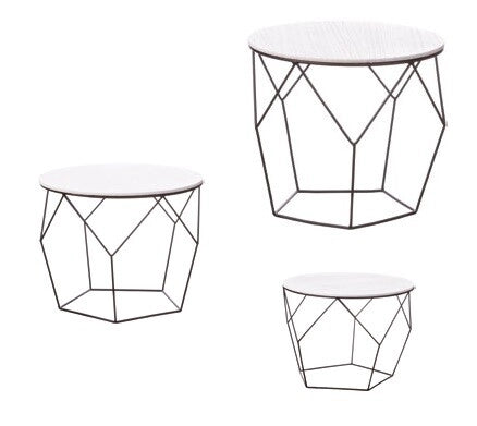 Set Salotto Salottino con 3 Tavolini in Metallo e Legno Rotondi