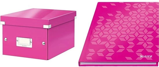 Set di archiviazione con cassetta e copertura, piccolo + libro di appunti A5, in tessuto, copertina rigida, scatola per documenti fino A5, scatola di trasporto in 84% di pannello di legno di abete premium riciclato, rosa, 60430023 + 46281023