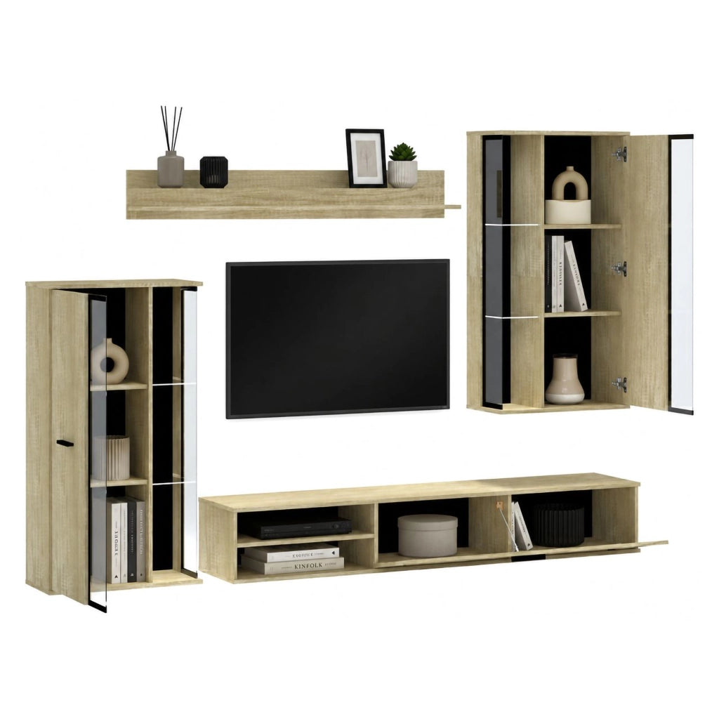 Mobile Soggiorno Limose, Parete Attrezzata Modulabile, Marrone Rovere