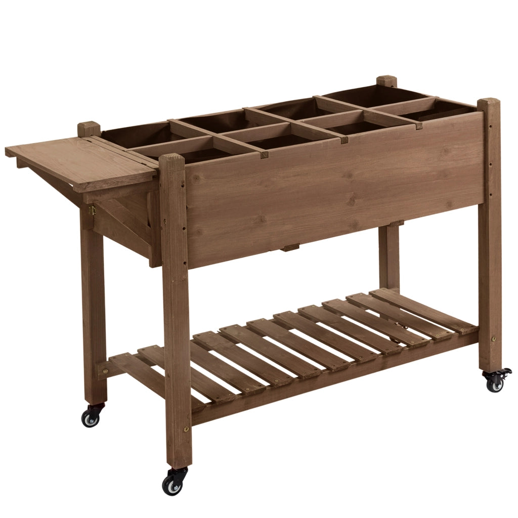 Fioriera da Esterno a 8 Vasi 123x54x87 cm con Ripiano Laterale e Mensola Inferiore in Legno di Abete