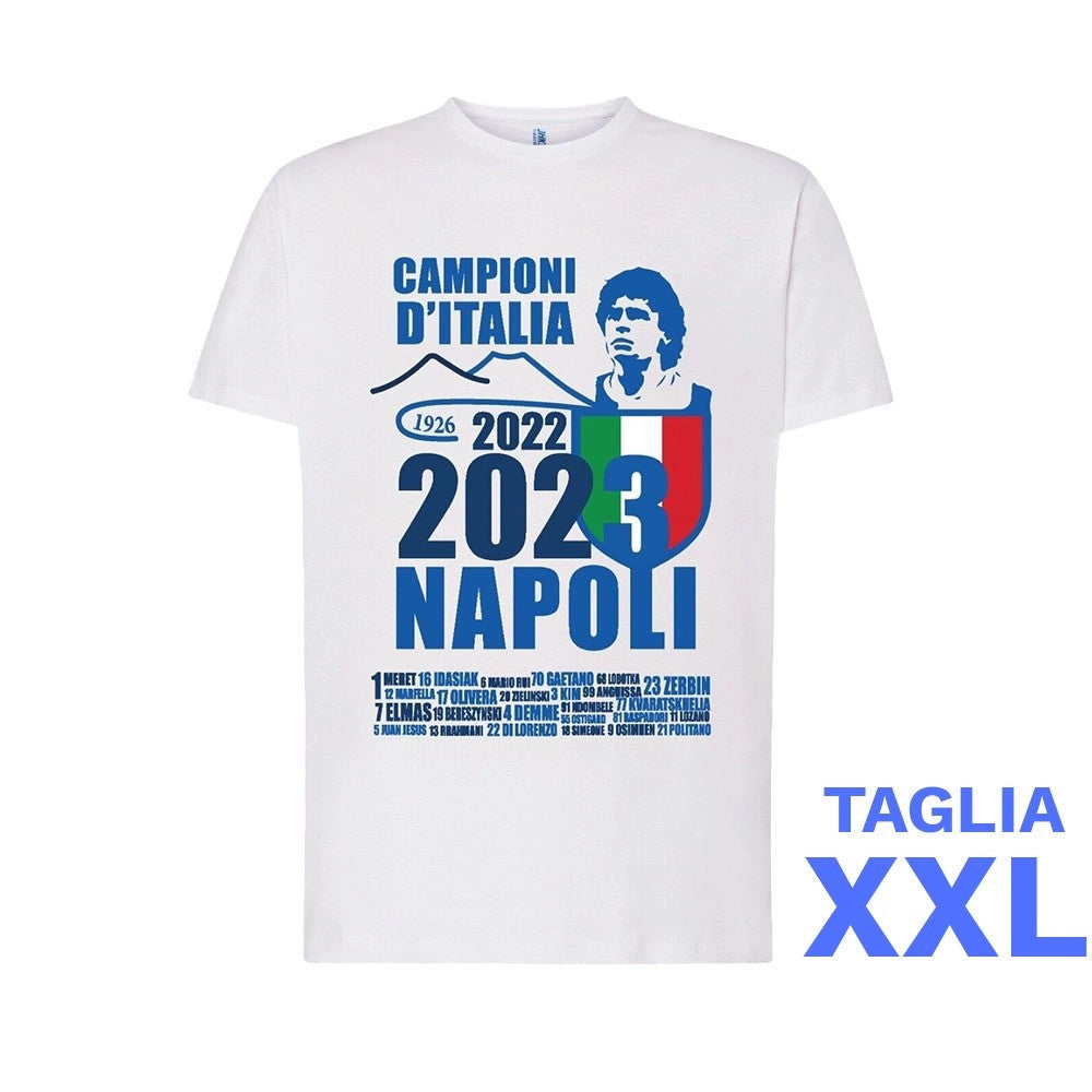 Trade Shop - Maglietta Ssc Napoli Tshirt Bianca Con Stampa Campioni D'italia 2023 Calcio -