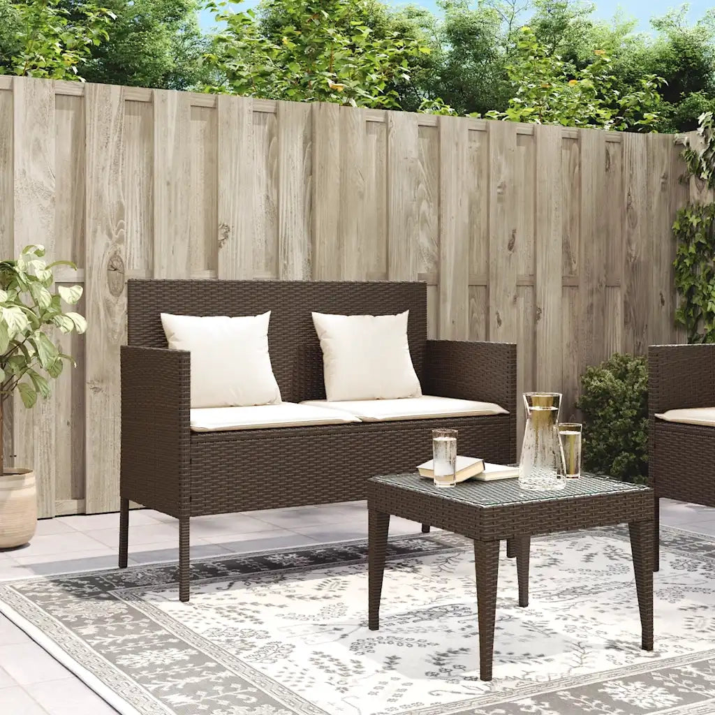 Panca da Giardino con Cuscini-Sgabello-Panca da esterno Marrone in Polyrattan 101806