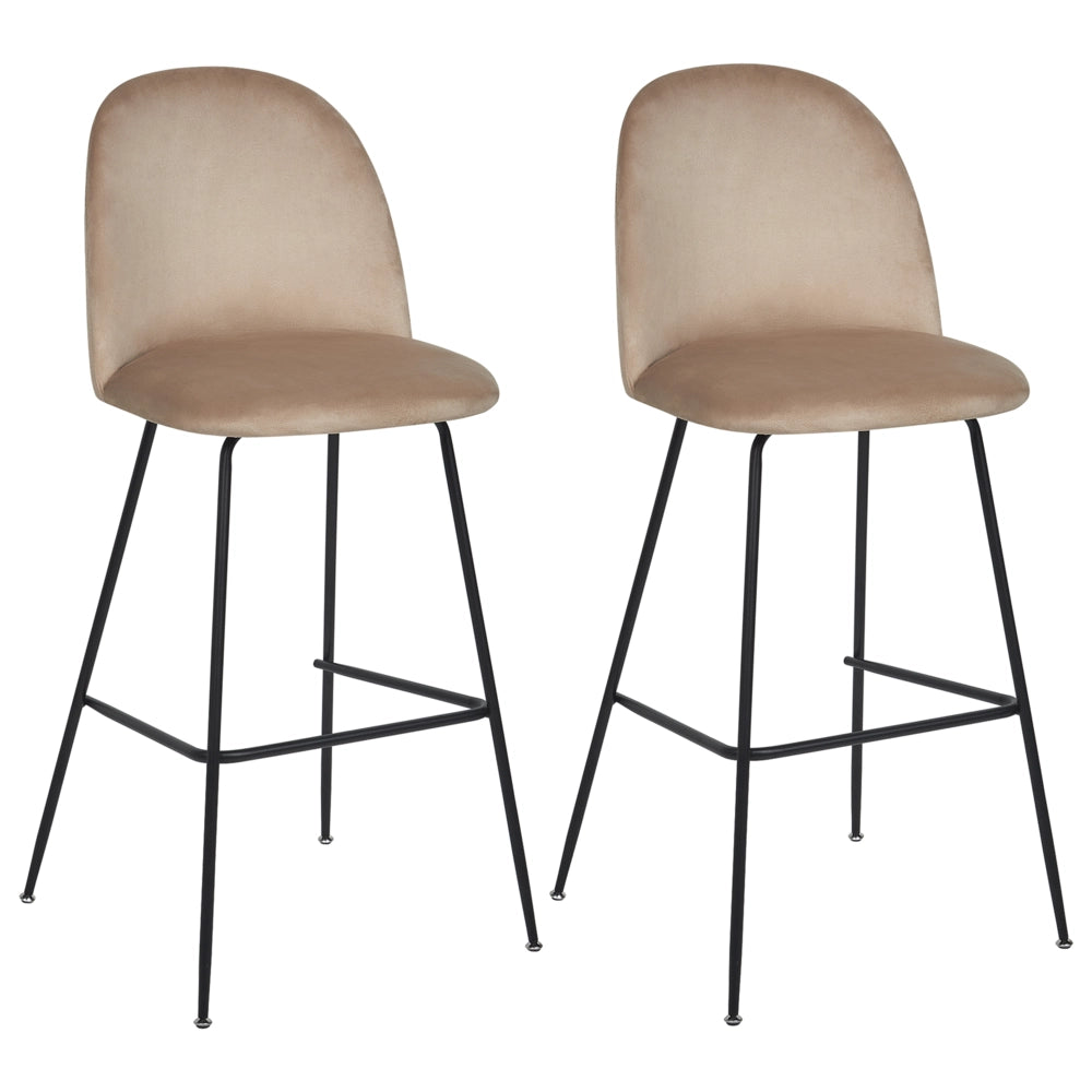 Set di 2 sedie da bar Tappezzeria in velluto beige Taupe Telaio in acciaio nero Seduta ad altezza banco Mobili da sala da pranzo Glam Design