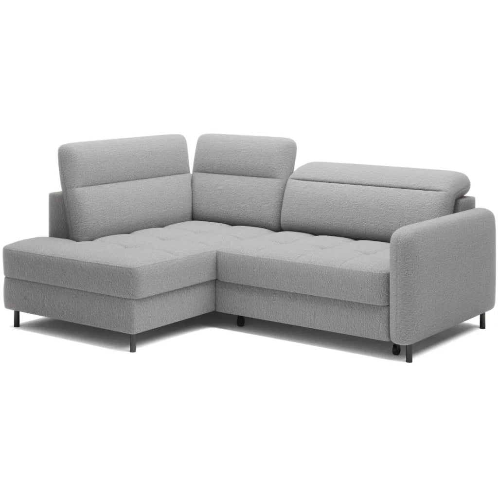 Divano trasformabile ad angolo sinistro BARNEA 208 cm grigio chinato con contenitore