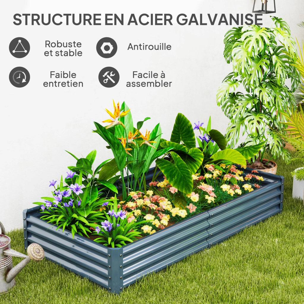 Letto da Giardino Rialzato ¨C Zephmum ¨C Grigio Argento Acciaio Galvanizzato 180x90x30 cm