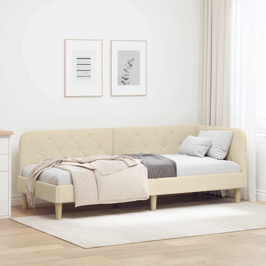 Cornice del letto ad angolo Crema 80 x 200 cm Tessuto