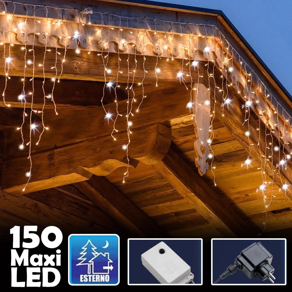 Trade Shop - Tenda Luminosa Natalizia 150 Led Con Flash Bianco Caldo 3mt Esterno Prolungabile -