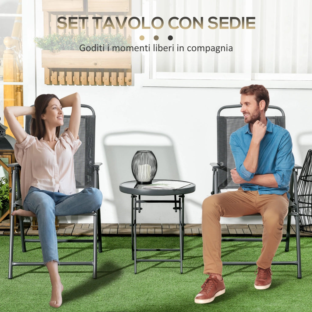 Set Giardino 3 Pezzi con Sedie e Tavolino ¨C Zephmum ¨C Grigio Scuro, Metallo