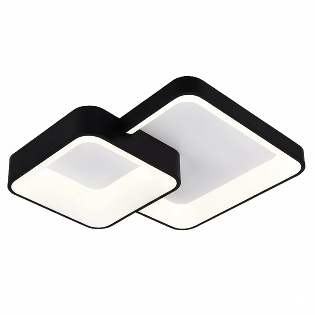 Plafoniera LED da Soffitto 58W 4640 Lumen – Design Moderno a Doppio Quadrato Nero – Luce Calda Naturale Fredda Selezionabile – Lampada LED Interni