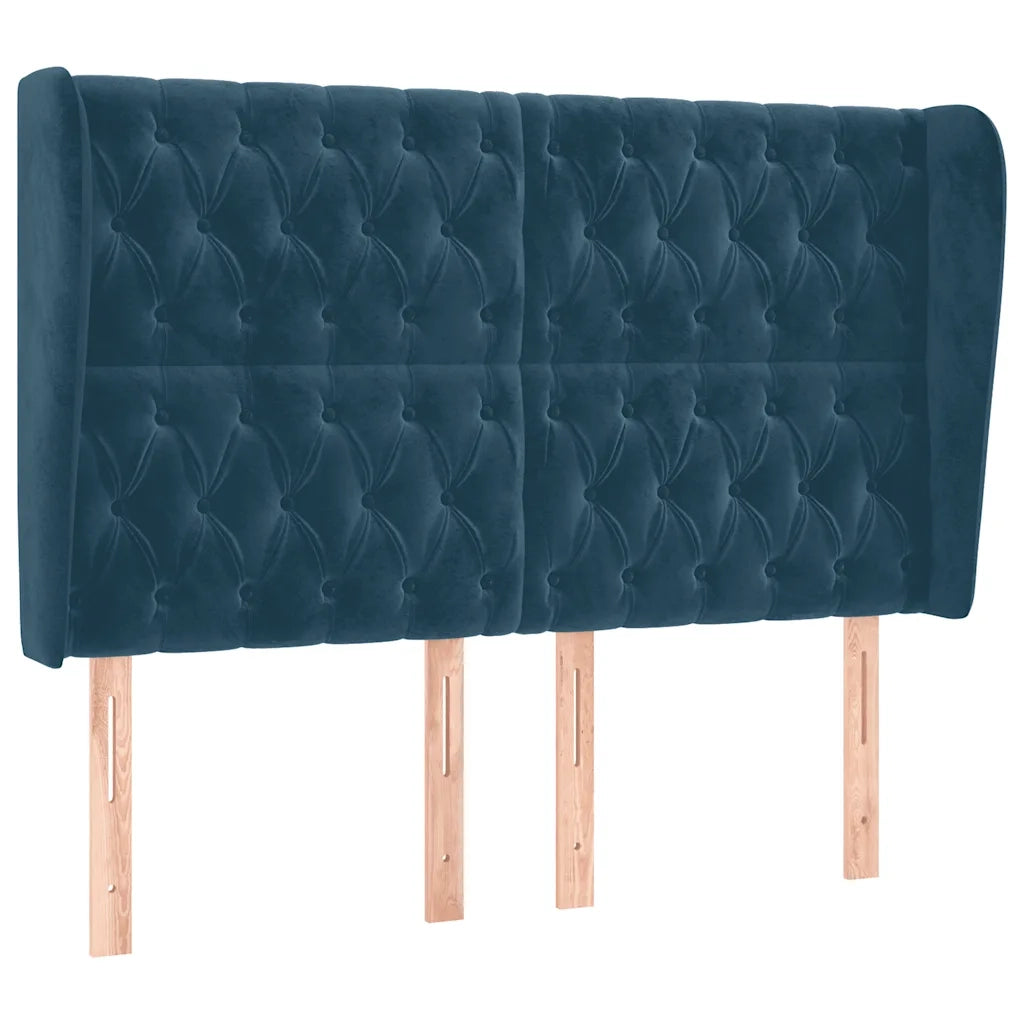 Testiera ad Orecchio-Testata con Orecchie Blu Scuro 163x23x118/128 cm in Velluto 546756