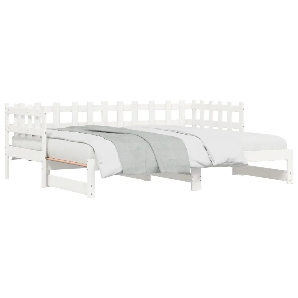 Letto singolo | Letto per adulti | Dormeuse Estraibile Bianca 2x(90x200) cm Legno Massello di Pino