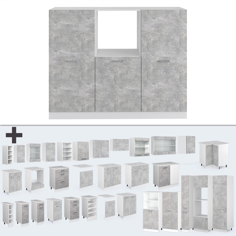 Cucine componibili piccole R-Line Calcestruzzo/Bianco 180 cm senza piano di lavoro Vicco