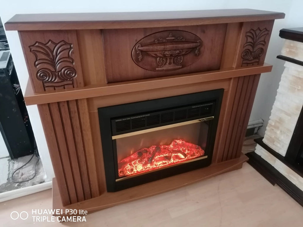 Camino Elettrico da Pavimento 96,3x120x31,8 cm Effetto Fiamma 1500W Roma mini & Mars Noce