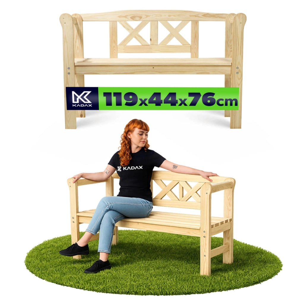 Panchina da giardino in legno KADAX con schienale, 119 cm, per giardino e terrazzo, colore naturale.