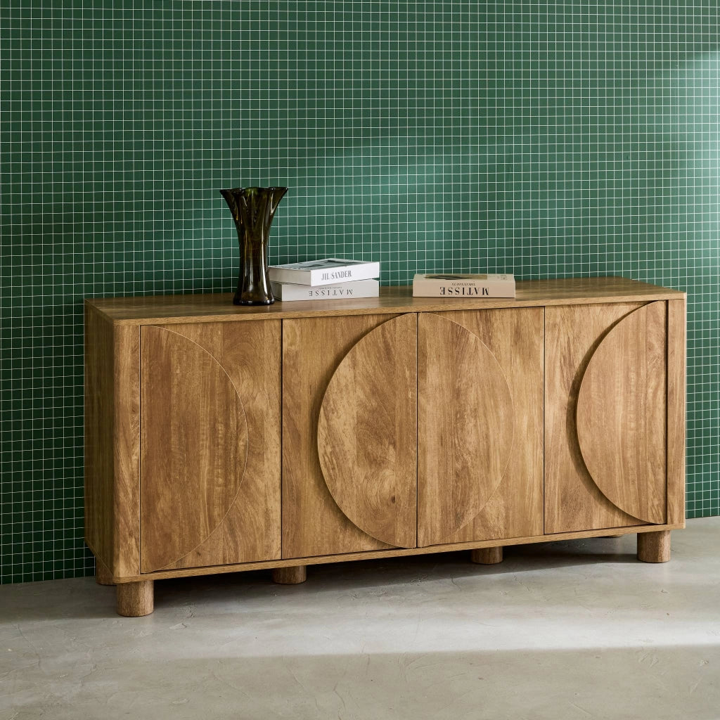 Credenza esotica effetto legno di mango 4 ante, 155cm, effetto legno