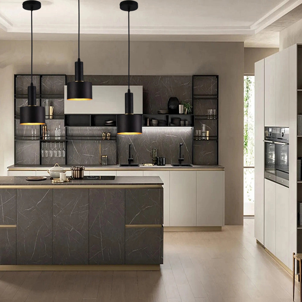 Trade Shop - Lampadario A Sospensione Soffitto E27 Lampada Pendente Minimal Per Cucina Isola Snack A22 - Nero
