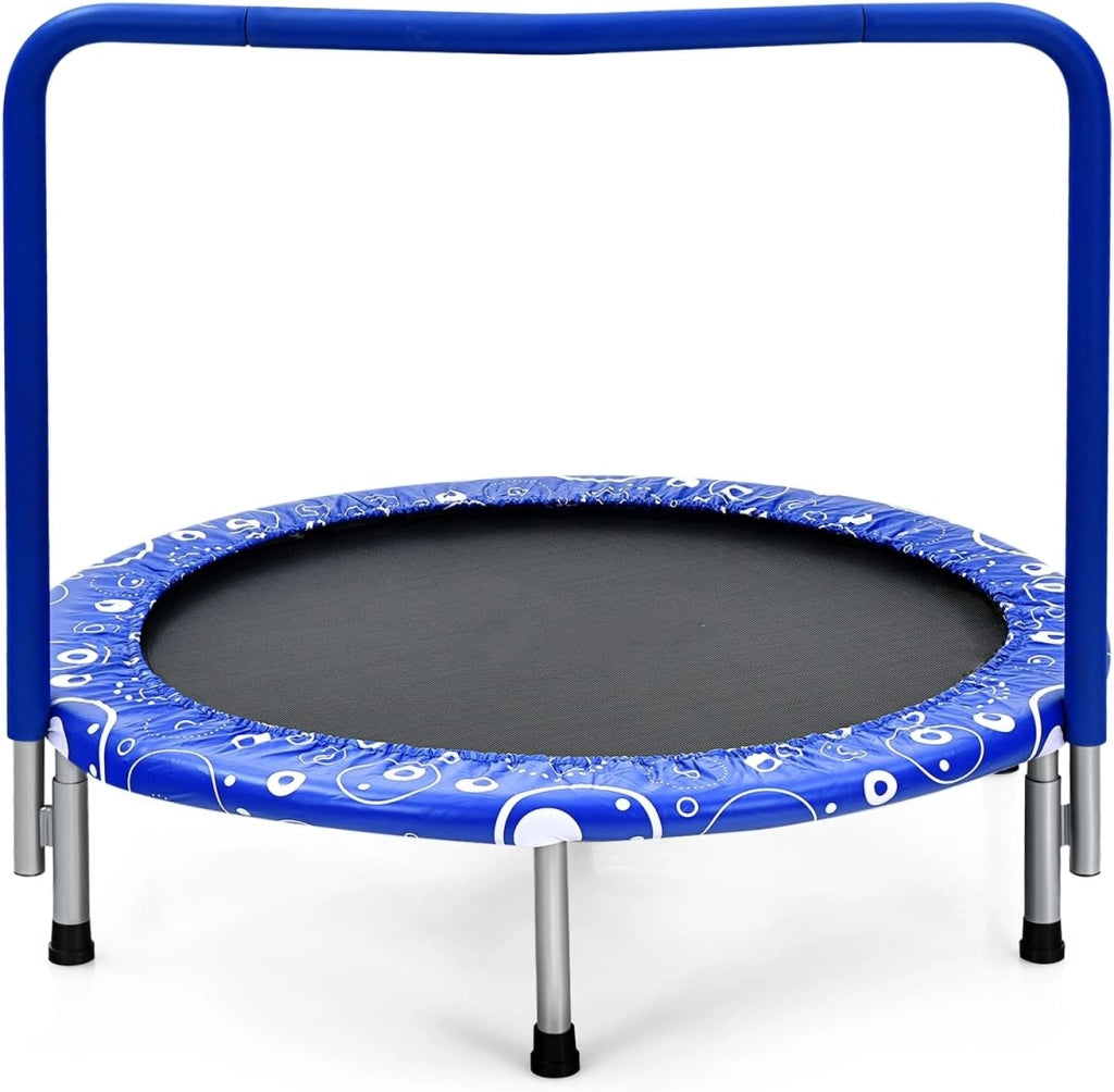 Mini trampolino per bambini φ92 cm, pieghevole, trampolino da fitness con maniglia e copertura di sicurezza, trampolino da giardino fino a 150 kg, trampolino per interni ed esterni