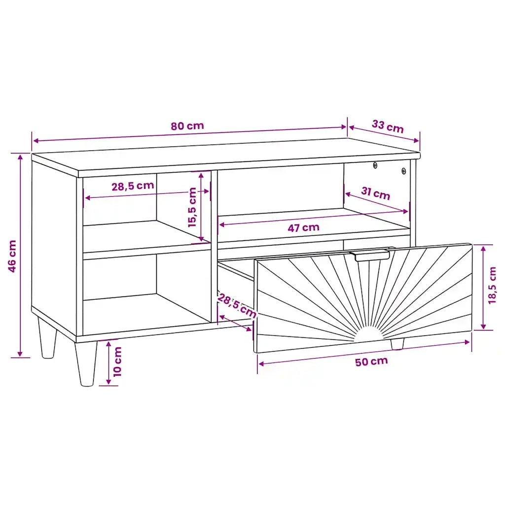 vidaXL Mobile TV Nero e Oro 80 x 33 x 46 cm legno massello di mango