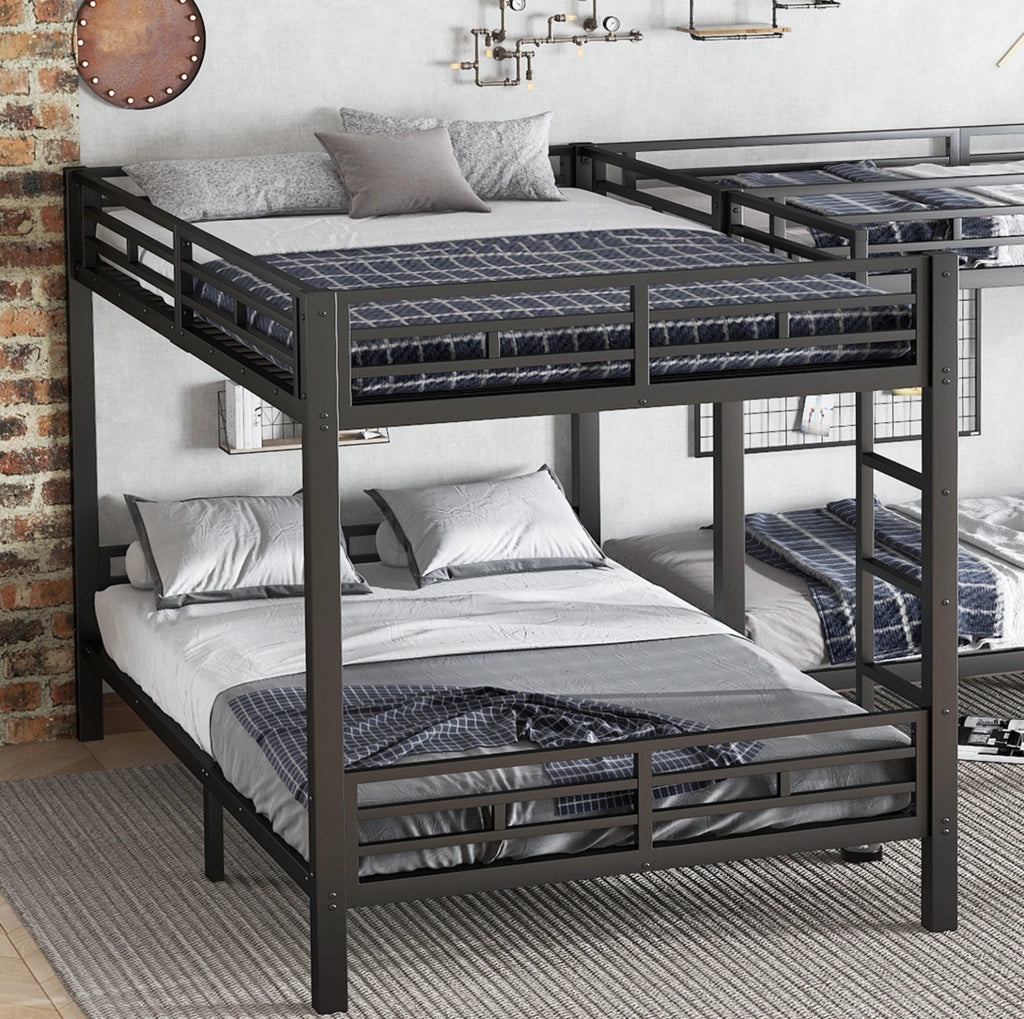 Letto a castello in metallo nero con scala a 3 gradini 90x200 cm e 140x200 cm