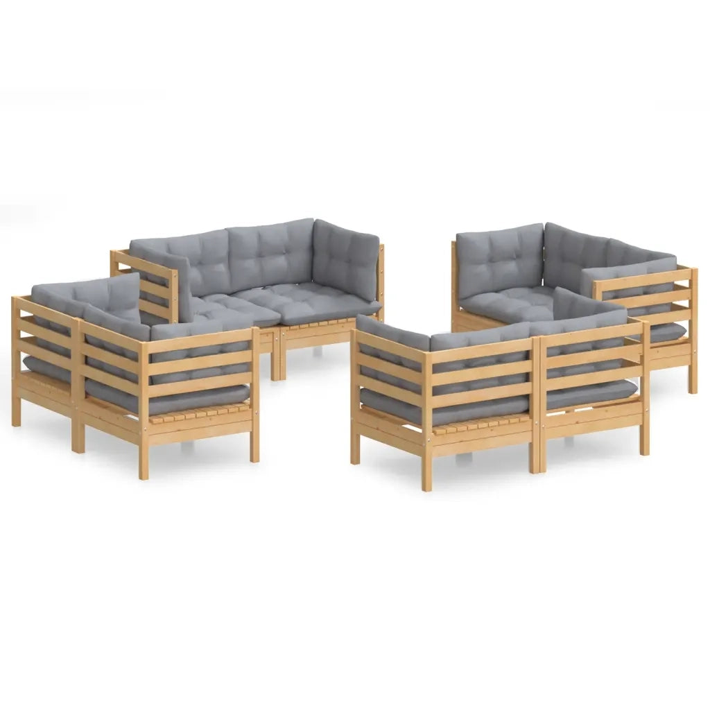 Set Divani da Giardino 8 pz con Cuscini Grigi Massello di Pino 3096057