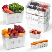 Set di contenitori per la conservazione di frutta e verdura - Set da 3, comprensivo di coperchi e griglia di sgusciamento separata.