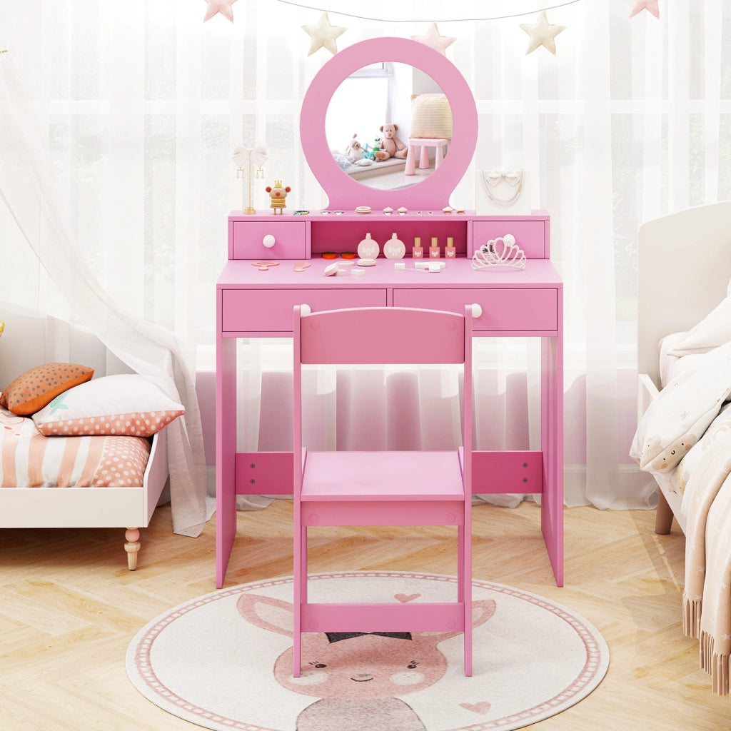 Set tavolo da trucco per bambini con specchio, Set da tavolo da trucco da gioco immaginario Rosa
