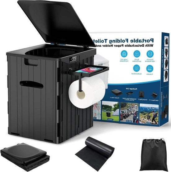 Camping Toilet Portatile per Adulti con Coperchio - Toilet Mobile per Esterno o Interno (Nero)