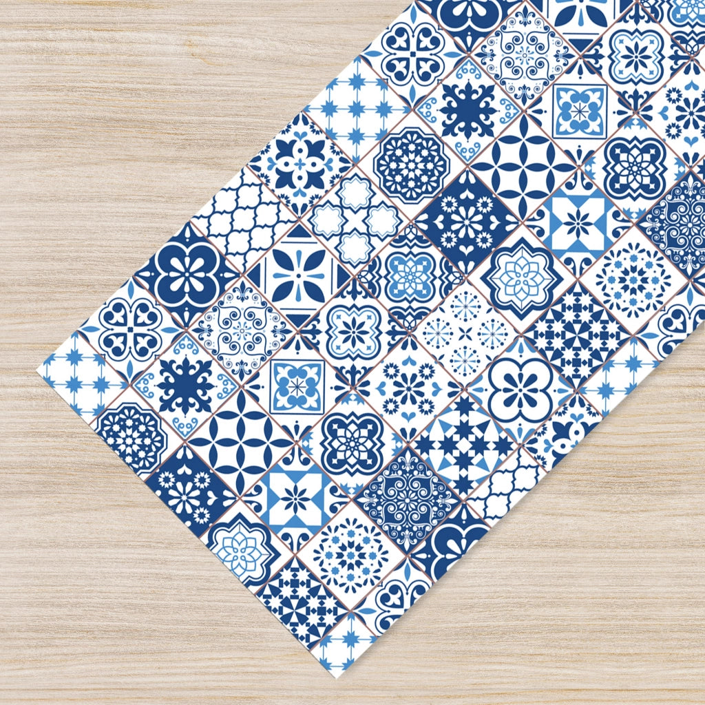 Tappeto passatoia fantasia made in Italy antiscivolo lavabile aderente Fantasia Maiolica , Piastrelle 421 - 50x100cm