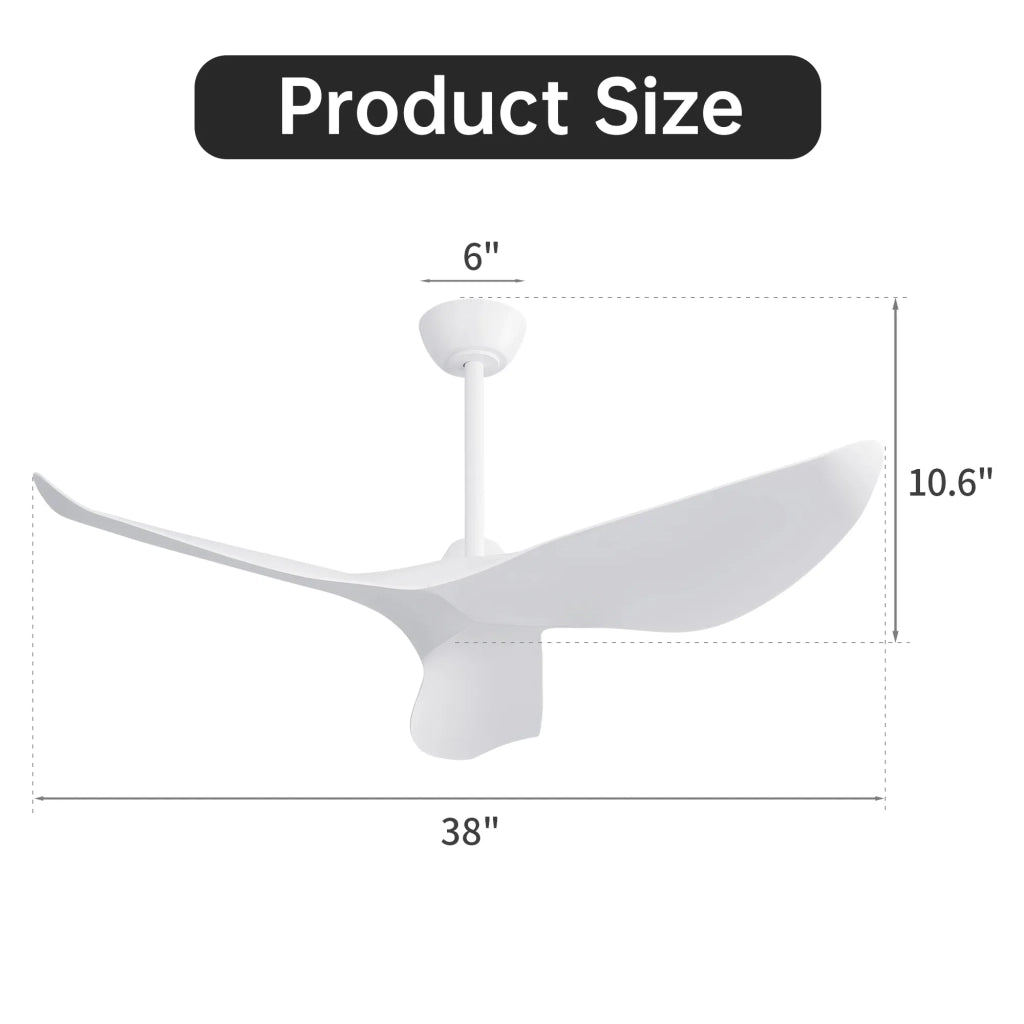 Ventilatore da soffitto 96,5 cm senza luce, motore DC e telecomando, per interni/esterni, moderno, per camera e soggiorno