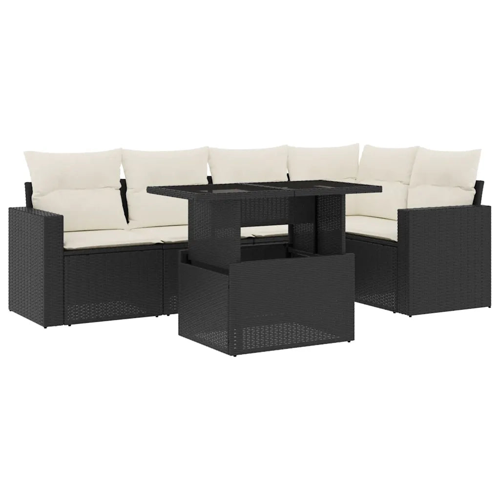 Set Divano da Giardino 6 pz con Cuscini Nero in Polyrattan