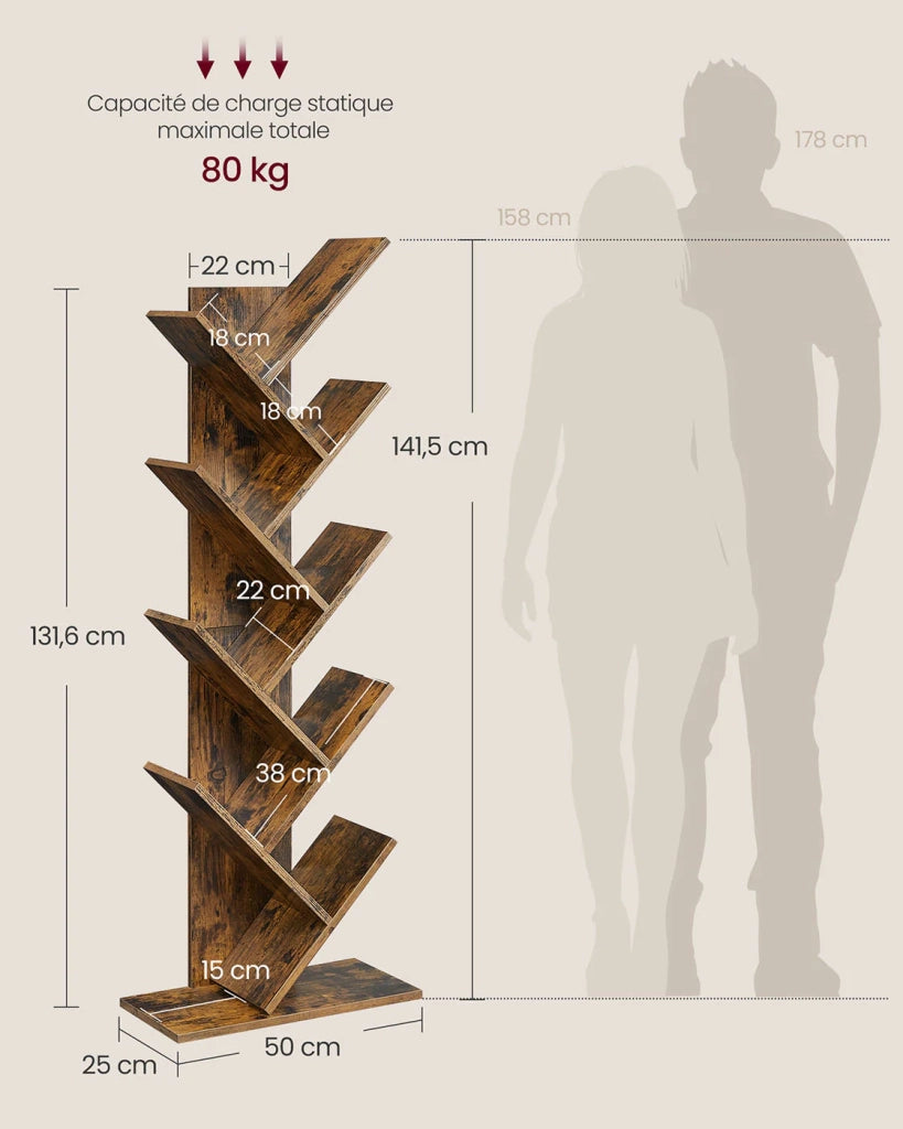 Libreria a 8 ripiani 50 x 24 x 141,5 cm a forma di albero marrone 12_0004050