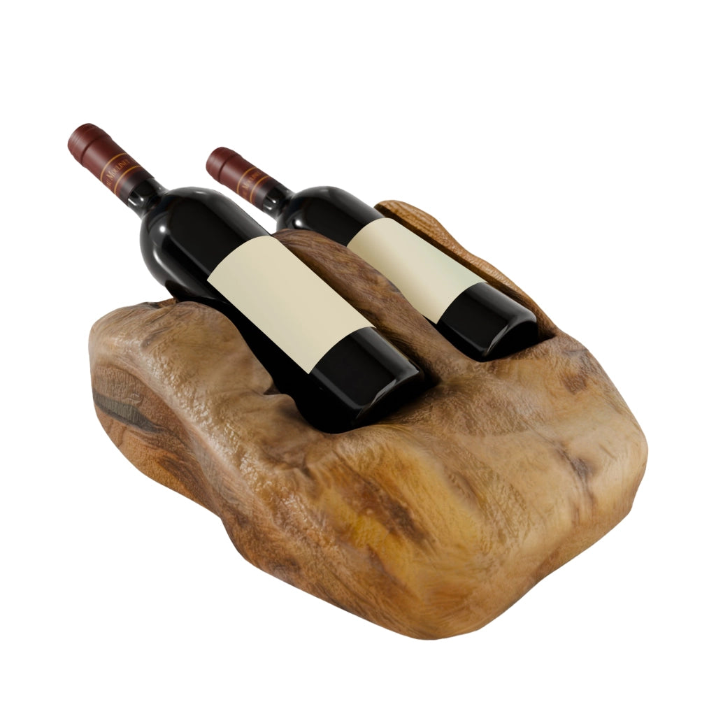 Porta bottiglie da vino in legno di abete, design irregolare a doppio scomparto, colore legno