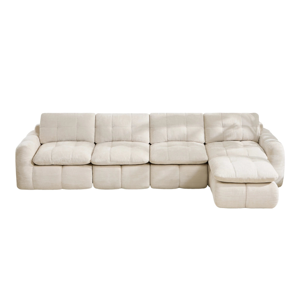 Divano modulare angolare 4 posti - sedute profonde - in chenille beige 334×160×68 cm