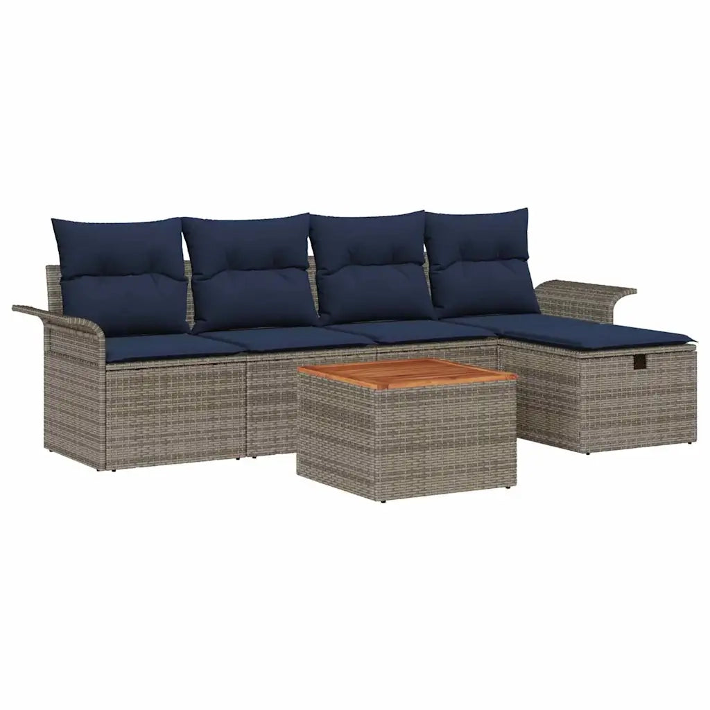 Set Divano da Giardino con cuscino 6 pcs Grigio polyrattan