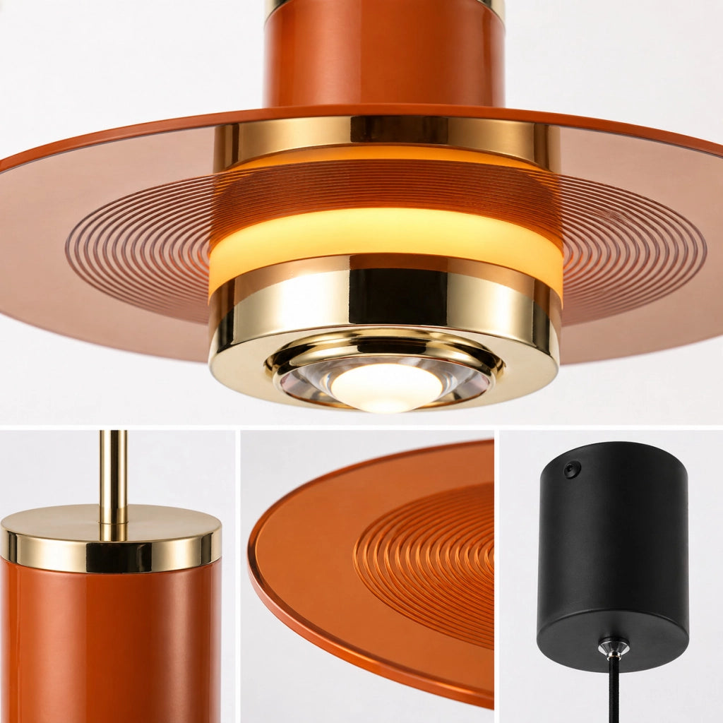 LAMPADARIO LED SOSPENSIONE MODERNO ROSSO E ORO DESIGN MINIMAL DIMMERABILE LP025