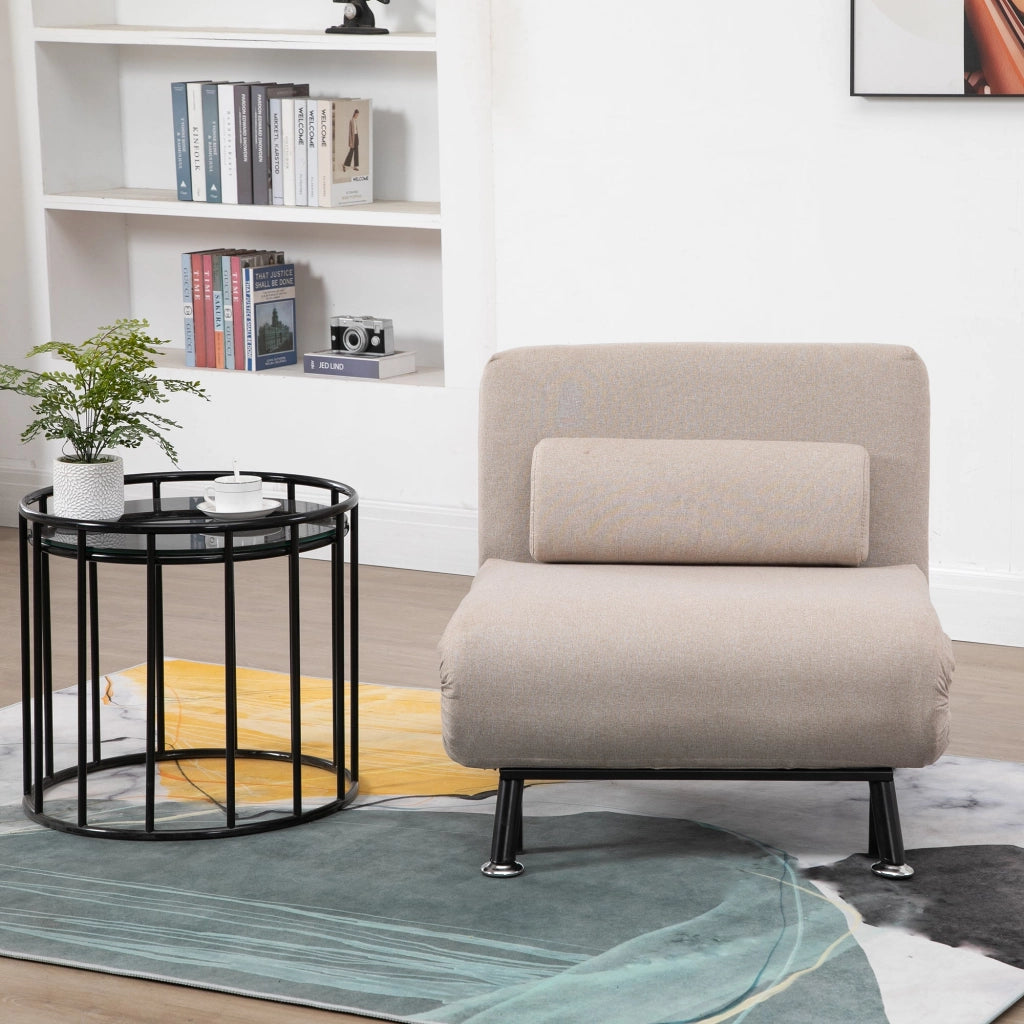 Poltrona Letto Singolo Trasformabile 75x70x75 cm in Tessuto  Beige