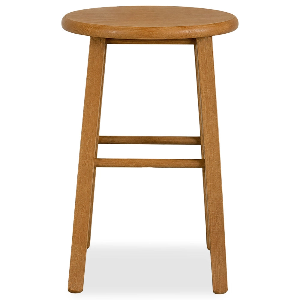 Sgabello h 47 cm in legno noce chiaro con seduta rotonda e gambe curve