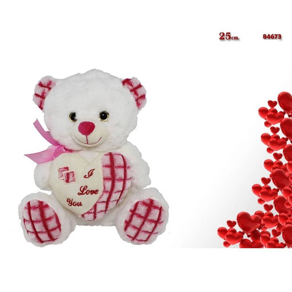 Trade Shop - Orsacchiotto Peluche Pupazzo Orso Con Cuore E Fiocco 25cm San Valentino 84673 -