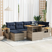 Set Divani da Giardino con Cuscini 7pz Nero Polyrattan Acacia