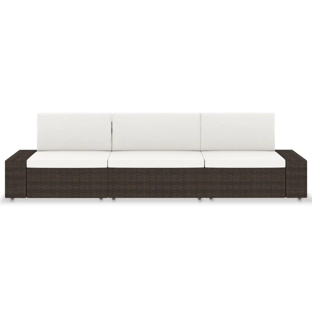 Divano Modulare a 3 Posti in Polyrattan Marrone cod mxl 71543