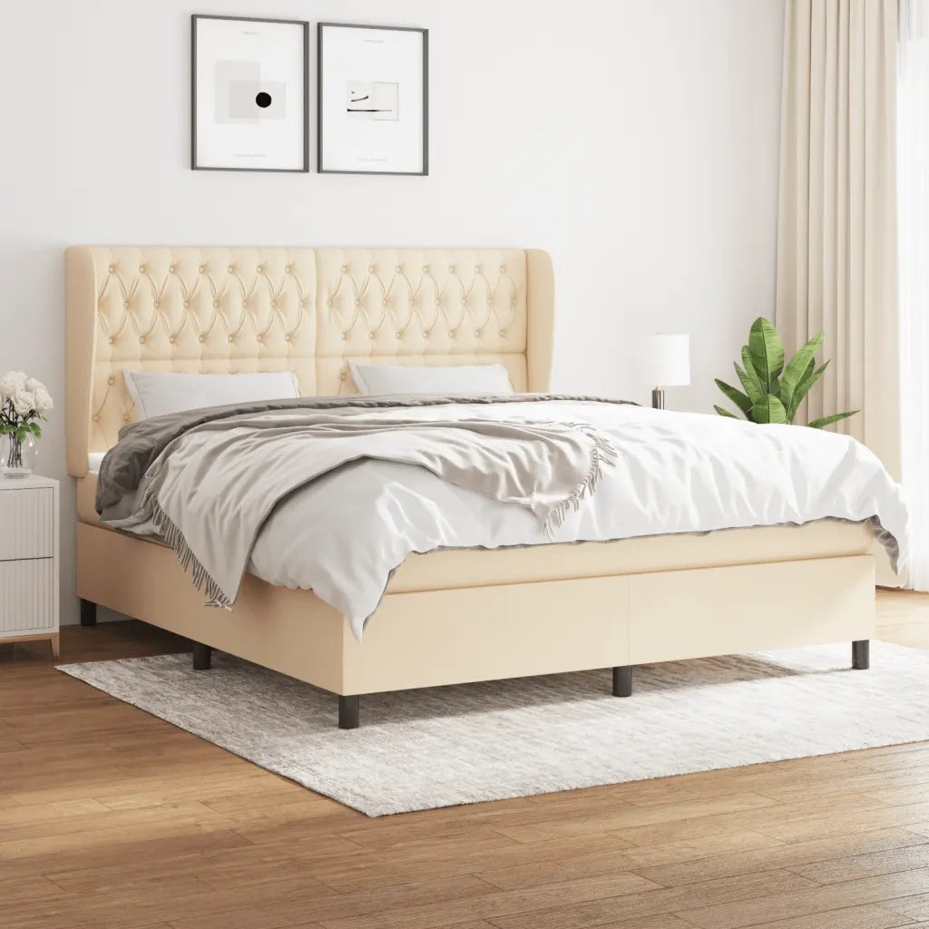 Giroletto a Molle con Materasso Crema 180x200 cm in Tessuto