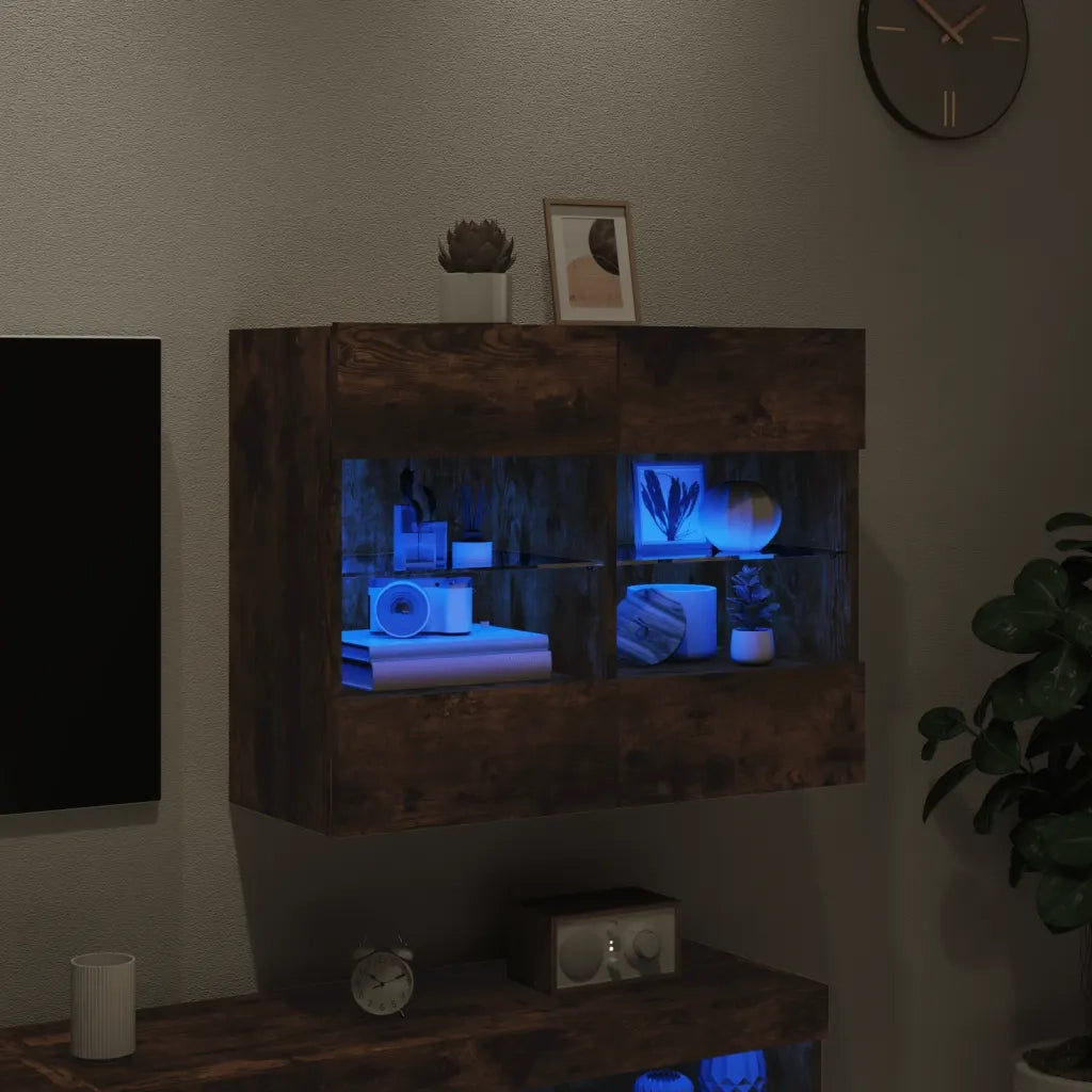 Mobile TV a Parete | Armadietto TV | Mobile Porta TV con Luci LED Rovere Fumo 78,5x30x60,5 cm