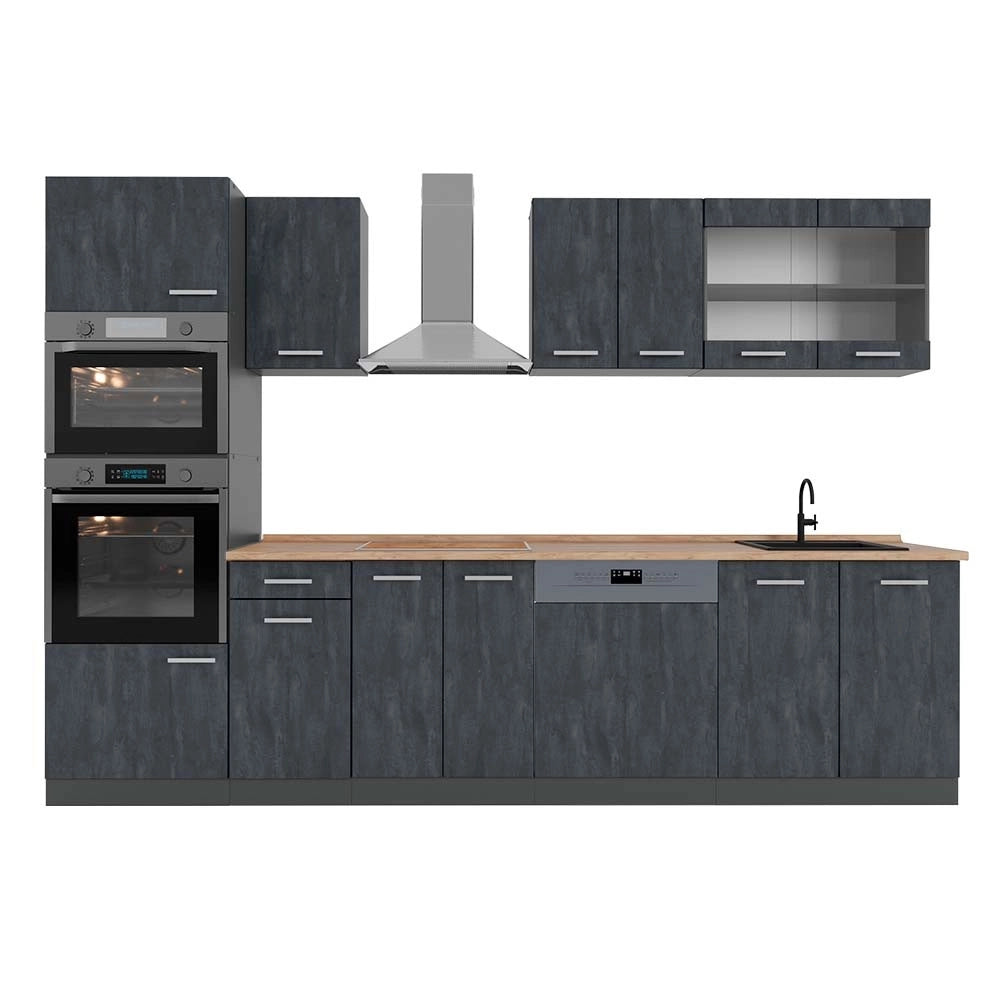 Cucina componibile R-Line Calce nera/Antracite 300 cm PL Rovere Vicco
