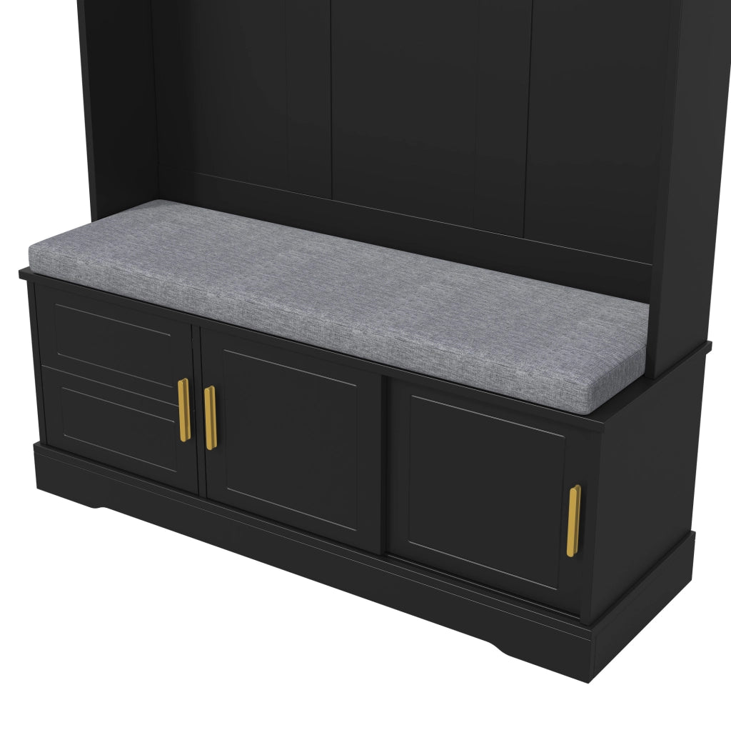 Appendiabiti da ingresso con panca e scarpiera; 6 ganci; nero; 120x40x191 cm