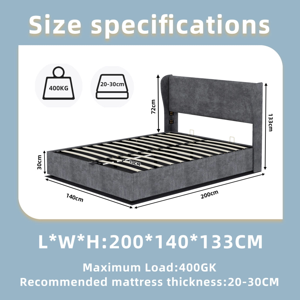 LETTO Imbottito 140x200 cm Grigio